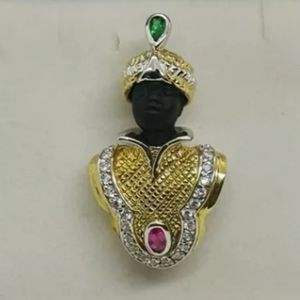 Silver plated. GP & Crystal accented Blackamoor Brooch